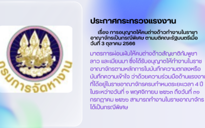 ประกาศกระทรวงแรงงาน เรื่อง การอนุญาตให้คนต่างด้าวทำงานในราชอาณาจักรเป็นกรณีพิเศษ ตามมติคณะรัฐมนตรีเมื่อวันที่ 3 ตุลาคม 2566