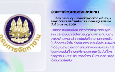 ประกาศกระทรวงแรงงาน เรื่อง การอนุญาตให้คนต่างด้าวทำงานในราชอาณาจักรเป็นกรณีพิเศษ ตามมติคณะรัฐมนตรีเมื่อวันที่ 3 ตุลาคม 2566